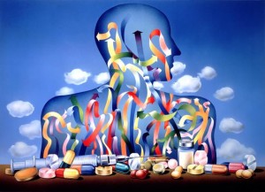 Pills and Drugs with Arrows Inside Person --- Image by © Images.com/Corbis