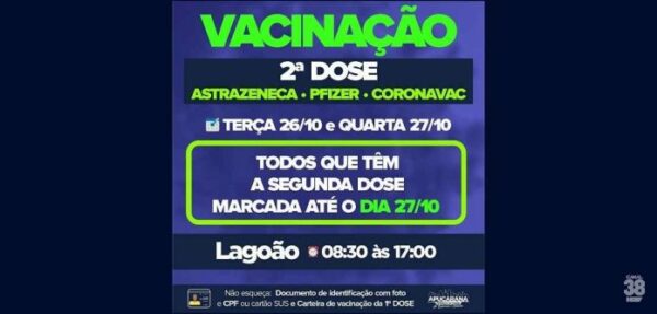 Apucarana vacina com a 2ª dose da astraZeneca, Pfizer e Coronavac nesta quarta feira (27)