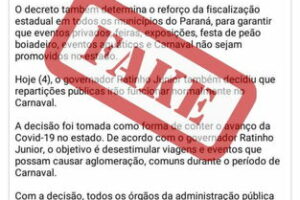 Governo do PR desmente notícia sobre fim de Carnaval 2022