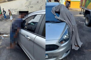 Homem morre em pé, encostado em carro e cena assusta