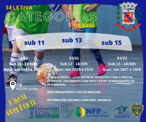 Secretaria de Esporte de Arapongas realiza seletiva para formação das equipes de base na modalidade de futsal