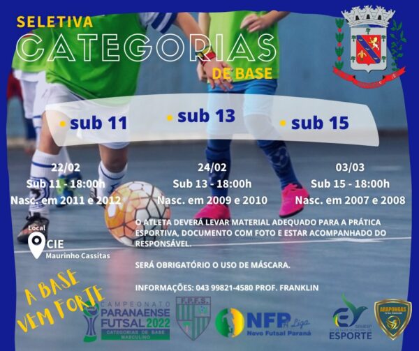 Secretaria de Esporte de Arapongas realiza seletiva para formação das equipes de base na modalidade de futsal
