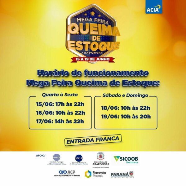 MegaFeira de Arapongas começa nesta quarta-feira, 15