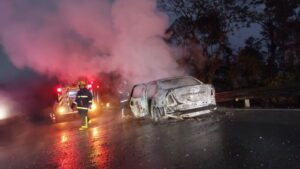 Rodovia do Paraná fica interditada após carro pegar fogo