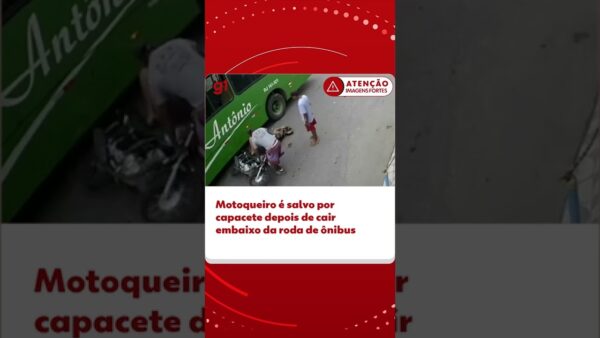 VÍDEO: ‘Foi Deus’, diz motoqueiro salvo por capacete depois de cair e ir parar embaixo da roda de um ônibus