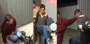Homem detido chuta cinegrafista, tenta agredir repórter e leva tapa na orelha
