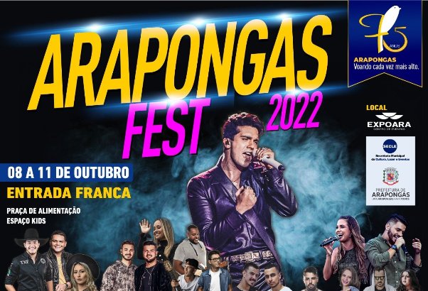 Iniciada contagem regressiva para a Arapongas Fest 2022; veja o cronograma completo