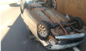 Motorista capota carro ao desviar de animal na PR-445