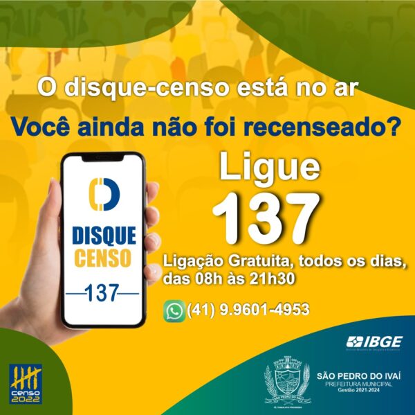 Moradores de São Pedro que ainda não responderam o Censo podem agendar pelo 137