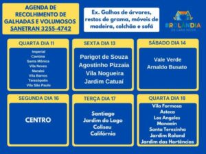 Agenda da SANETRAN para recolher galhadas e volumosos em Rolândia