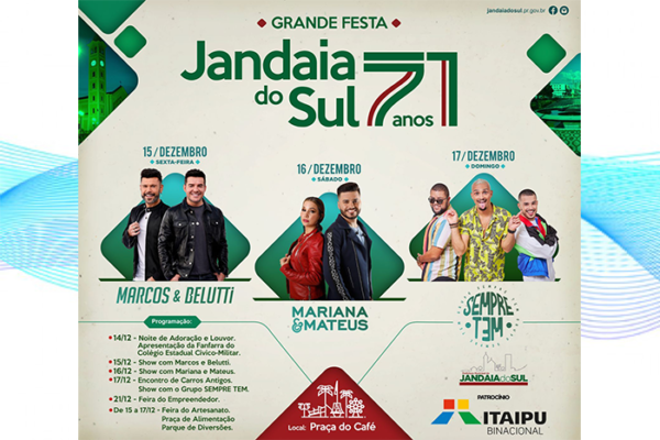 Jandaia do Sul prepara comemoração dos 71 anos de emancipação política.