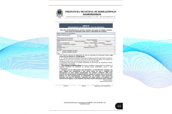 Borrazópolis – Concurso Público: prazo para pedir isenção de taxa de inscrição termina em 1º de fevereiro
