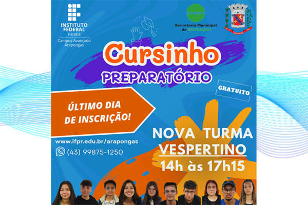 Última chance para se inscrever no cursinho preparatório para ENEM e vestibulares – turma da tarde