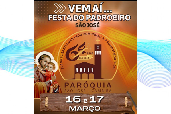 Festa do Padroeiro de Cambira acontece nos dias 16 e 17/3; veja a programação