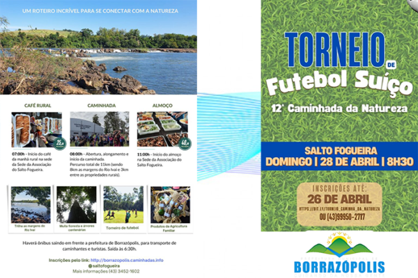 Borrazópolis Realiza sua 12ª Edição da Caminhada Internacional na Natureza e Torneio de Futebol Suíço Neste Domingo