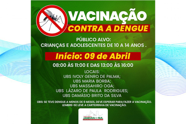 Comunicado Vacina da Dengue em Jandaia do Sul