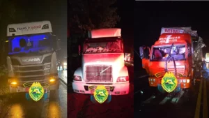 Acidente entre três caminhões envolve veículo de Arapongas na PR-323