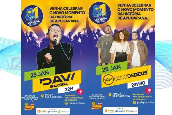 Davi Sacer e Colo de Deus abrem festejos de Apucarana neste sábado