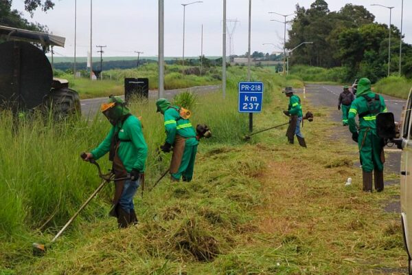 Prefeitura de Arapongas executa serviços de roçagem e limpeza na marginal da PR-218