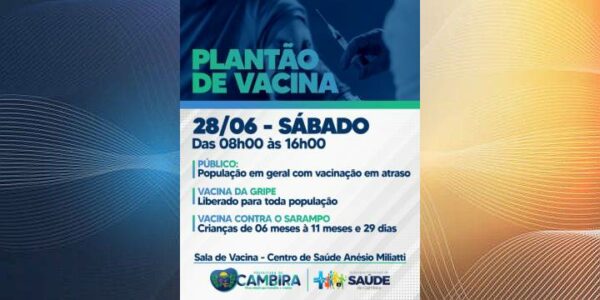 Cambira promove plantão de vacinação neste sábado com foco em quem está com doses em atraso