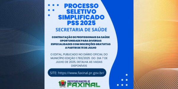 Faxinal publica edital de PSS para área da saúde com 26 vagas