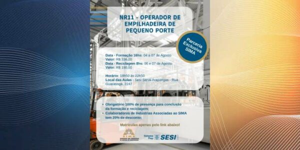 Prefeitura de Arapongas divulga curso NR 11 de Operador de Empilhadeira de Pequeno Porte