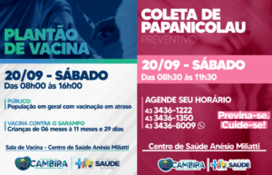 Cambira realiza Plantão de Vacina e Coleta de Papanicolau neste sábado (20)