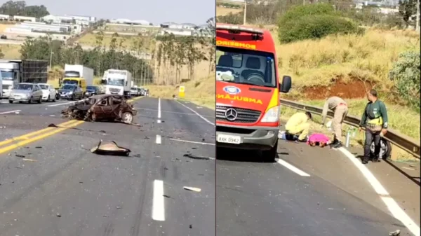 Mulher é ejetada de Corsa após colisão com carreta em Arapongas
