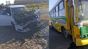Câmera registra acidente entre carro e ônibus em Arapongas